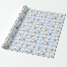 Papel de embrulho azul xadrez coelho da Páscoa