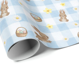 Papel de embrulho azul xadrez coelho da Páscoa