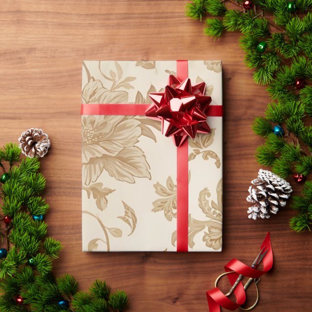 Papel de embrulho bege e sépia elegante vintage (Presente de Natal)