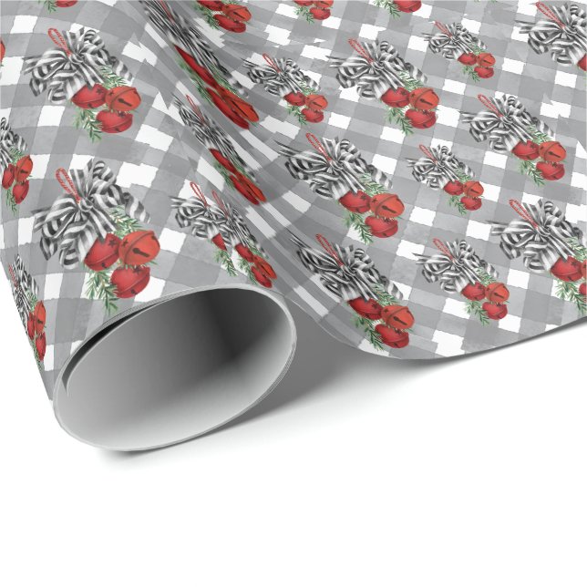 Papel de embrulho Black and White Noël Red Bells (Ponta do rolo)