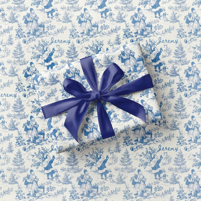 Papel de embrulho Blue Santa Toile Vintage  (Criador carregado)