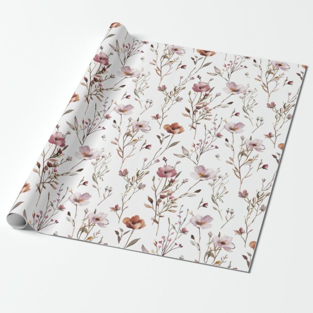 Papel de embrulho Boho de flor selvagem elegante (Desenrolado)