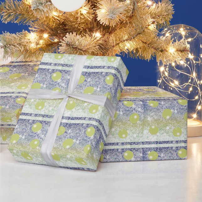 Papel de embrulho Bolas de Natal Ouro Verde (Feriados)