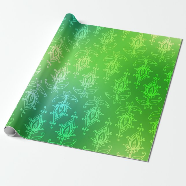 Papel de embrulho Bollywood Árabe com folha verde (Desenrolado)