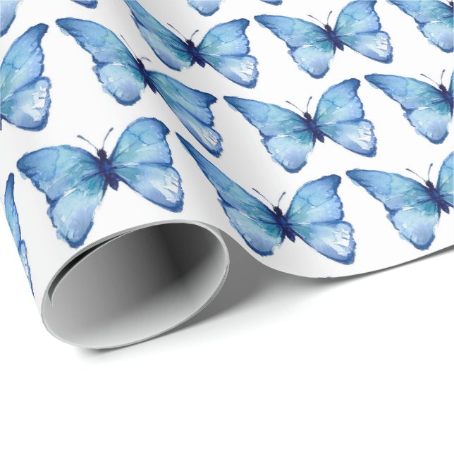 Papel de Embrulho - Borboleta Azul Aquarela (Ponta do rolo)
