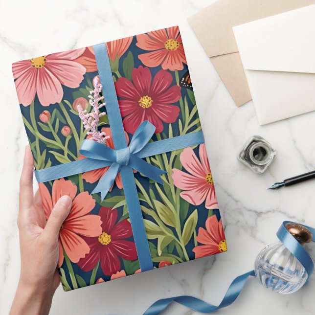 Papel de embrulho borboleta cosmos em guache abstr (Presentear)