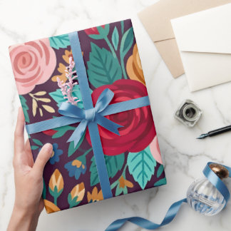 Papel de Embrulho Borboleta Rosas Coloridas Abstra