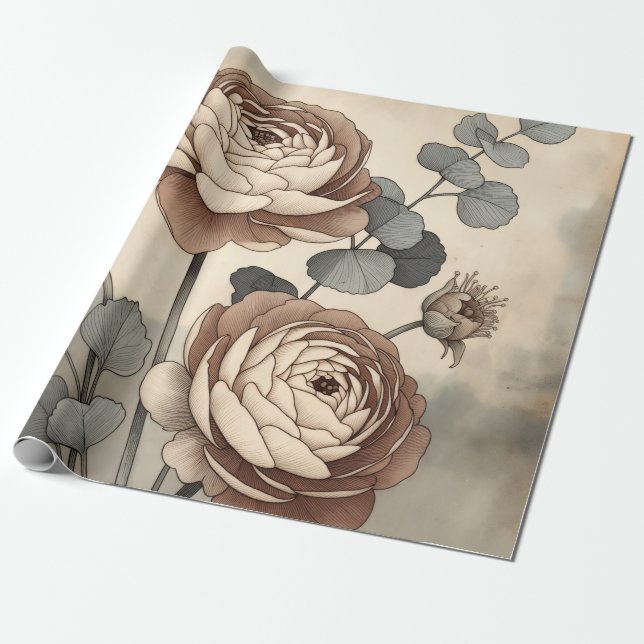 Papel de embrulho botânico de flores silvestres vi (Desenrolado)