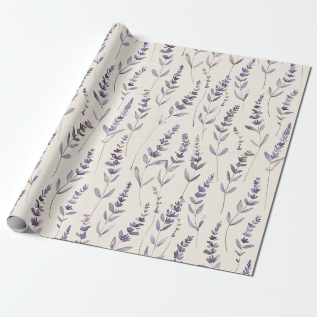 Papel de embrulho botânico de lavanda – Floral vin (Desenrolado)