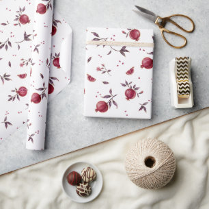 Papel de embrulho botânico de romã em aquarela ele