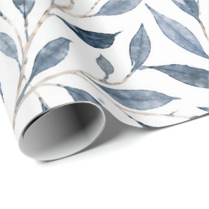 Papel de Embrulho Botânico Folhas de Aquarela Azul