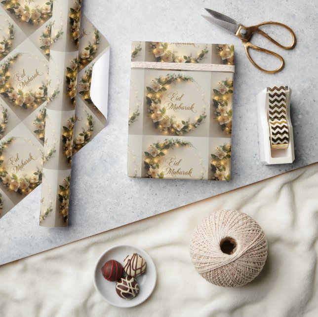 Papel de embrulho Branco Hilal Feliz Eid Mubarak  (Artesanato)