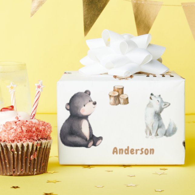 Papel de embrulho branco para chá de bebê Floresta (Festa de aniversário)
