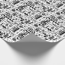 Papel de embrulho branco preto das notas musicais