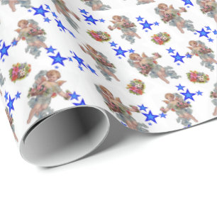 Papel de embrulho brilhante Angel Blue Stars