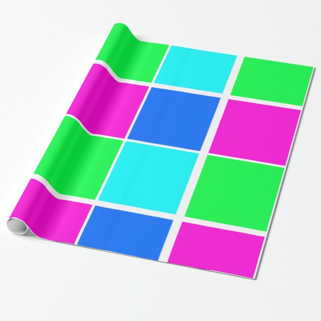 Papel de embrulho brilhante, azul verde rosa (Desenrolado)