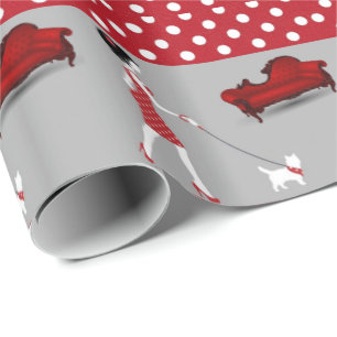 Papel de embrulho brilhante cachorro bolinhas verm