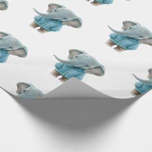 Papel de embrulho brilhante Elefante Azul