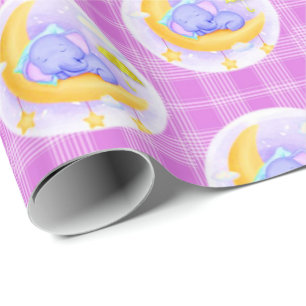 Papel de embrulho brilhante elefante xadrez roxo