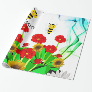 Papel de embrulho brilhante, Floral Abelha