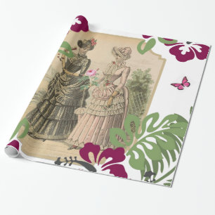 Papel de embrulho brilhante, floral vitoriano
