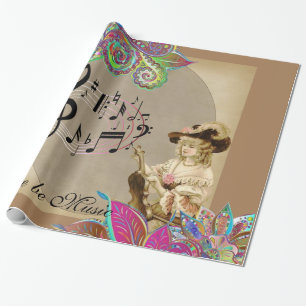 Papel de embrulho brilhante, floral vitoriano musi