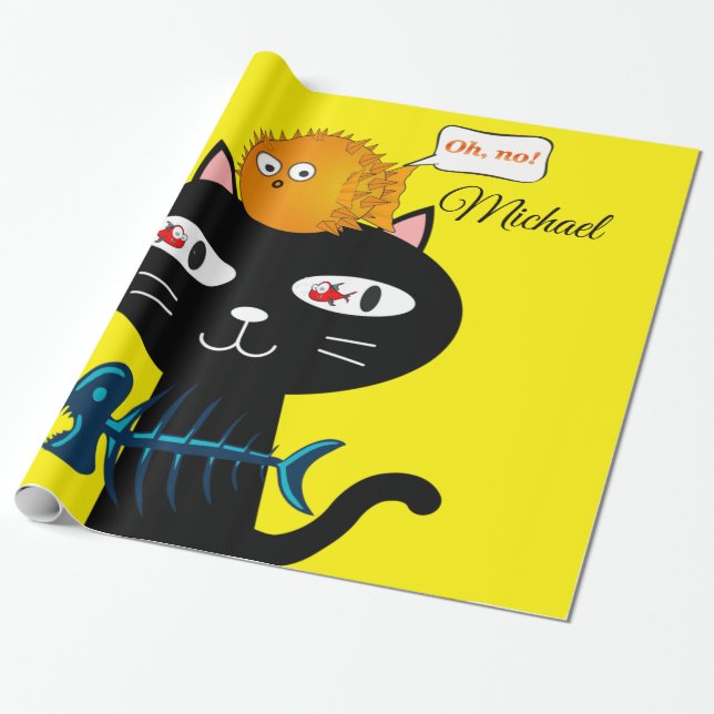 Papel de embrulho brilhante, Gato preto Espinhas d (Desenrolado)