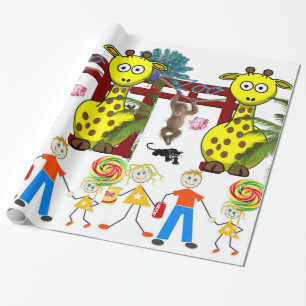 Papel de embrulho brilhante, girafa do zoológico m