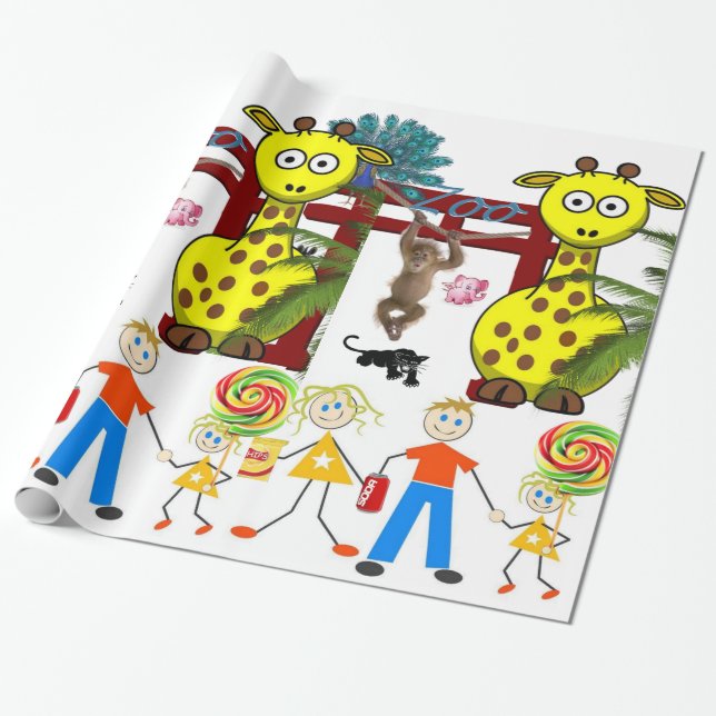 Papel de embrulho brilhante, girafa do zoológico m (Desenrolado)