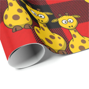 Papel de embrulho brilhante Girafa Xadrez Vermelho