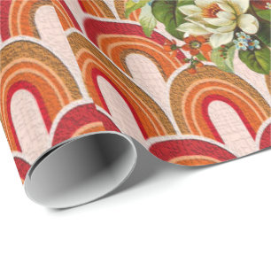 Papel de embrulho brilhante laranja floral