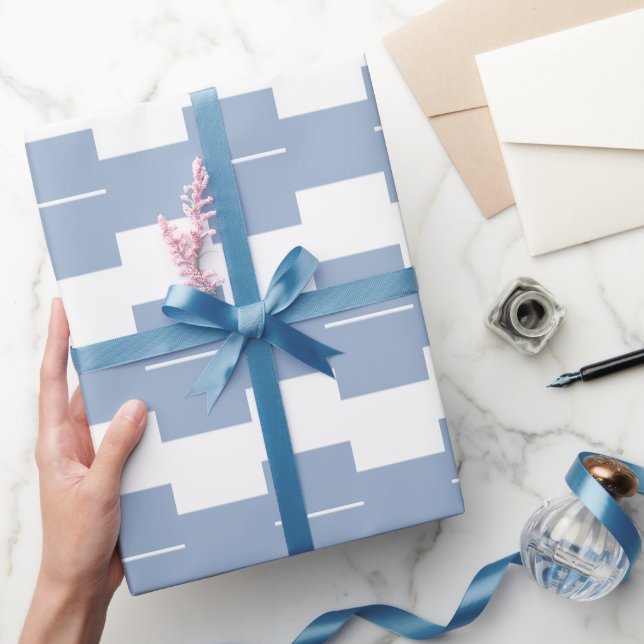Papel de embrulho brilhante listra azul e branco (Presentear)