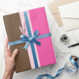 Papel de embrulho brilhante listra marrom e rosa