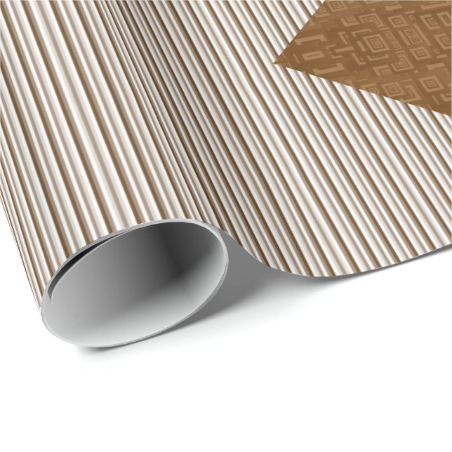 Papel de embrulho brilhante listras marrons flores (Ponta do rolo)