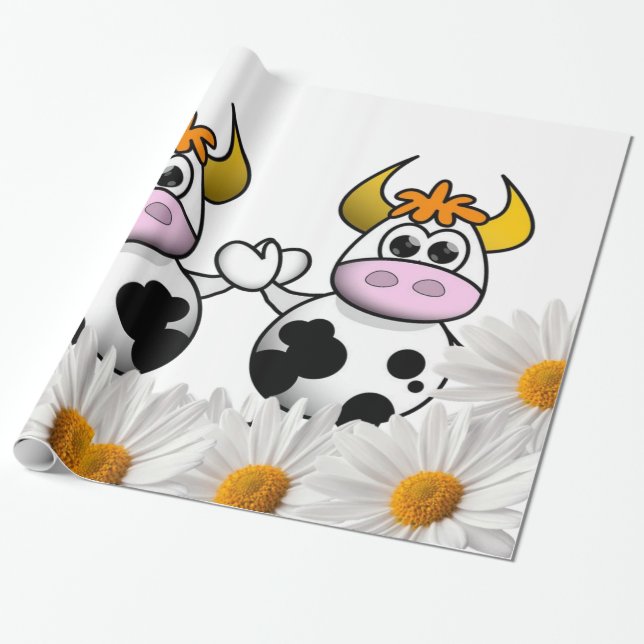 Papel de embrulho brilhante, margarida branca de v (Desenrolado)