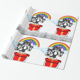Papel de embrulho brilhante, nuvens arco-íris gato