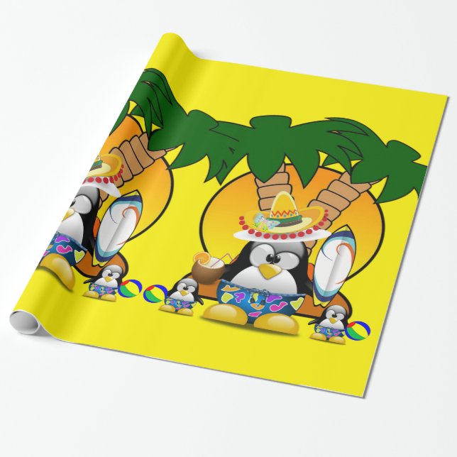 Papel de embrulho brilhante, Praia do Pinguim Surf (Desenrolado)