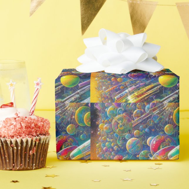Papel de embrulho brilhante Raça espacial (Festa de aniversário)