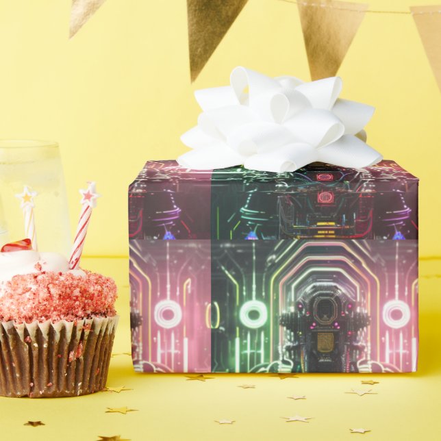 Papel de embrulho brilhante robô 1 (Festa de aniversário)