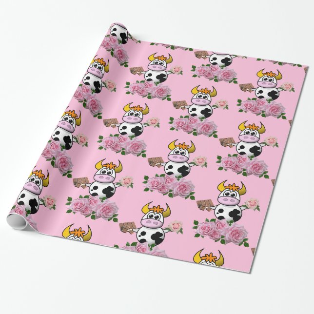 Papel de embrulho brilhante, rosas cor-de-rosa vac (Desenrolado)
