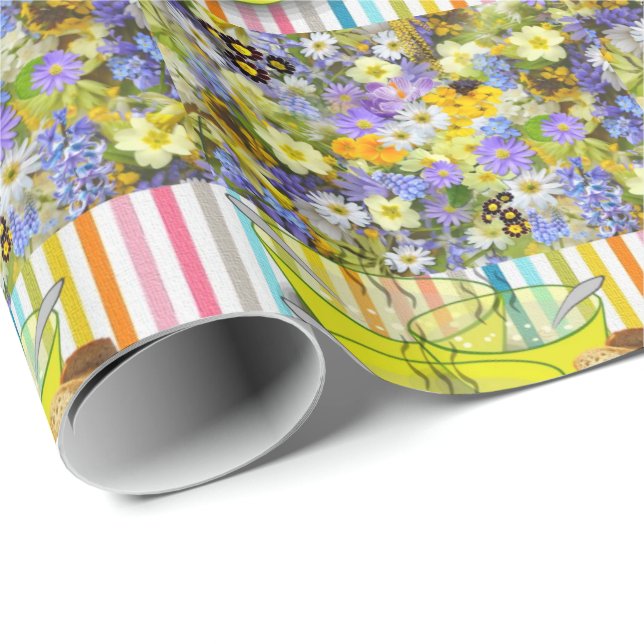 Papel de embrulho brilhante Sopa Floral Listrado (Ponta do rolo)