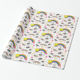 Papel de embrulho brilhante, vacas nuvens sol arco