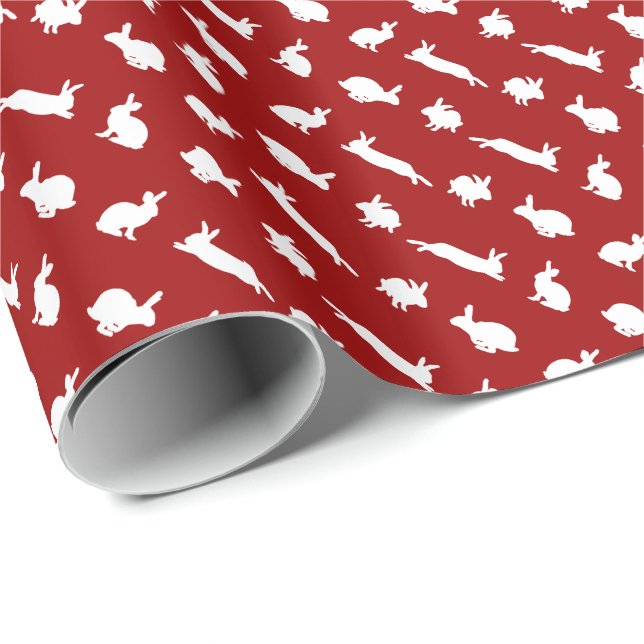 Papel de embrulho Bunny Frenzy (Vermelho) (Ponta do rolo)