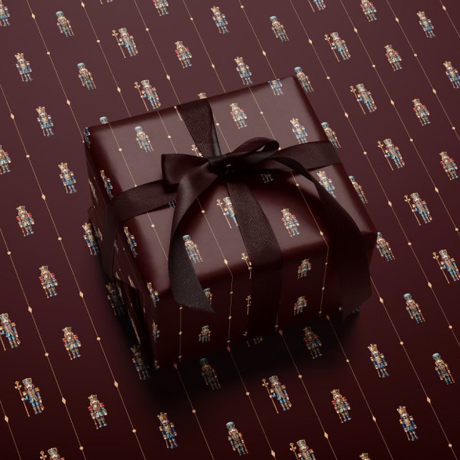 Papel de embrulho burgundy clássico de quebra-noze (Criador carregado)