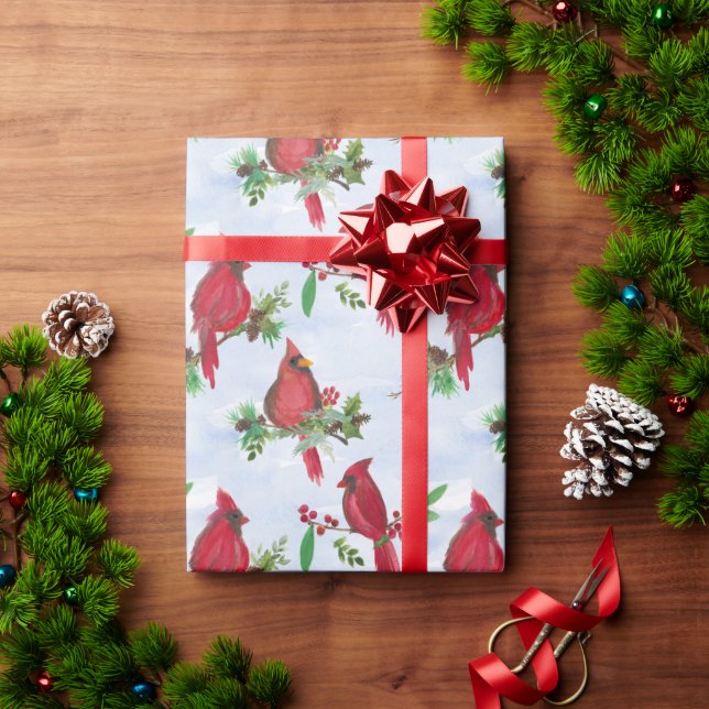 Papel de embrulho cardeal de Natal vermelho religi (Presente de Natal)