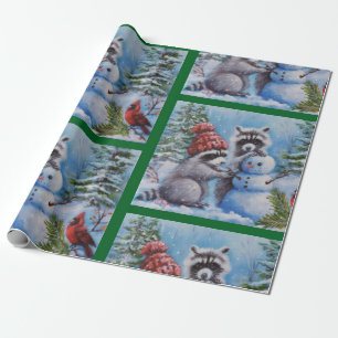 Papel de embrulho cardeal e boneco de neve