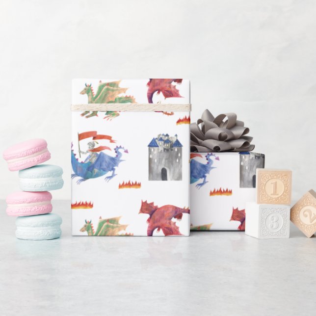 Papel de embrulho Cavaleiro e Dragão (Chá de bebê)