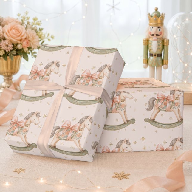 Papel de embrulho Cavalo de Pau Natal Chá de Bebê  (Watercolor Rocking Horse Christmas Baby Shower Wrapping Paper)