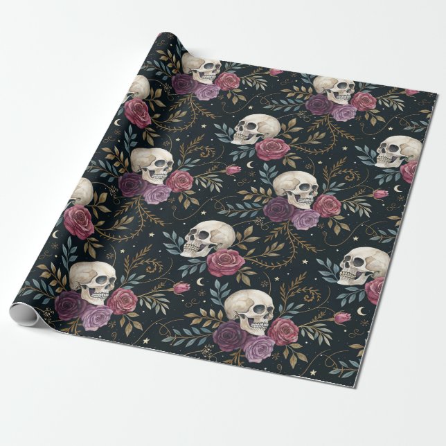 Papel de embrulho Caveiras e Rosas (Desenrolado)