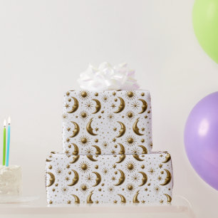 Papel de embrulho celeste vintage em ouro com Sol